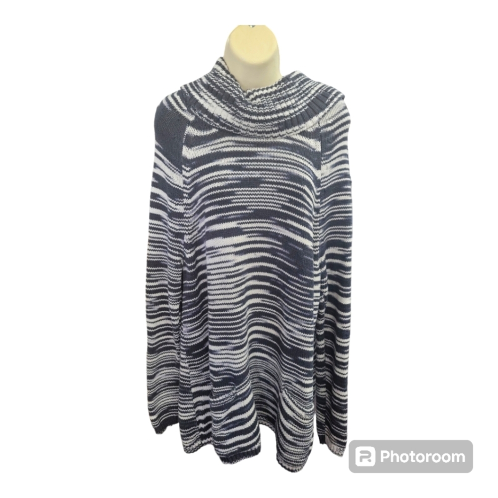Lucky Brand Black White Cowl Turtle Neck Long Sleeve Pockets Pullover Sweater XL